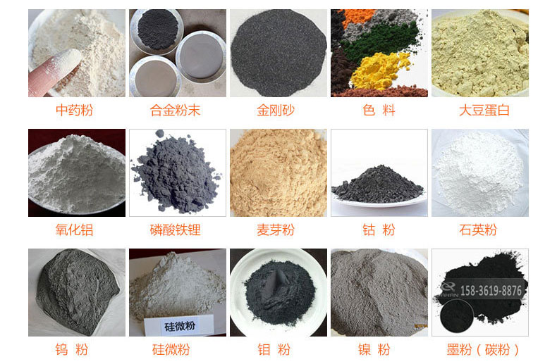 氣體保護(hù)超聲波振動(dòng)篩的行業(yè)應(yīng)用：中藥粉，合金粉末，金剛砂，色料，大豆蛋白，氧化鋁，磷酸鐵鋰，麥芽粉，鈷粉，石英粉，鎢粉，硅微粉，鉬粉，墨粉。